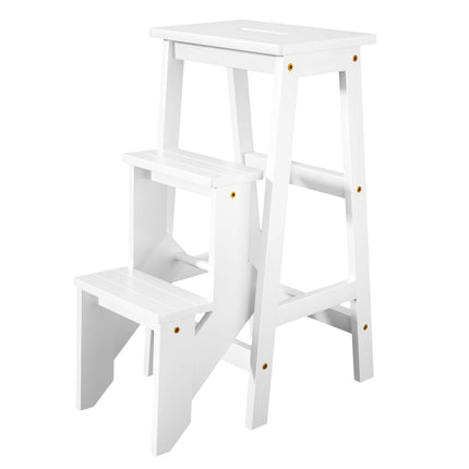 Costzon Folding Step Stool 3 Tier Wood Ladder, 3-in-1 Design with Ladder