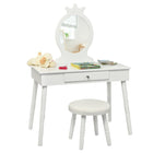 Costzon Kids Vanity Set, Wooden Princess Makeup Table with Cushioned Stool, Large Drawer (White) - costzon