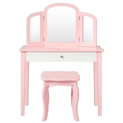 Costzon Kids Vanity Table, 2-in-1 Vanity Set with Detachable Top, Pretend Beauty Play Vanity Set for Girls - costzon