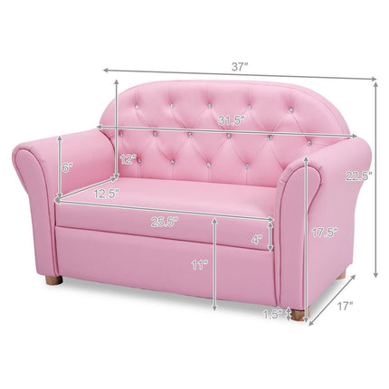 Kids, PU Leather Upholstered, Sturdy Wood Construction - costzon