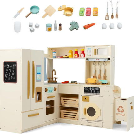 Costzon Corner Kitchen Playset Kitchen Toy Set w/Real Lights & Sounds