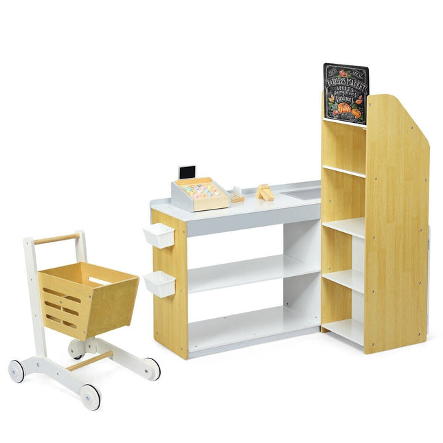 Costzon Pretend Grocery Store Playset, Supermarket Play Toy with Shopping Cart (Play Food Set are not Included) - costzon