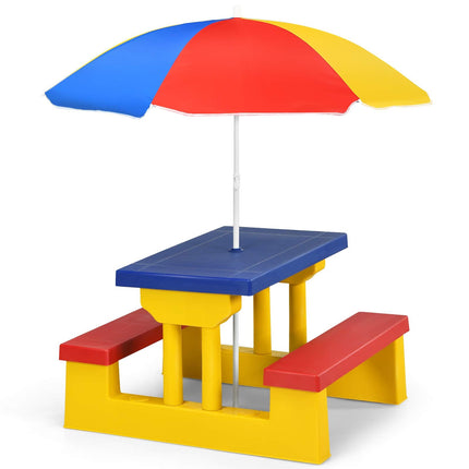 Costzon Kids Picnic Table, Indoor & Outdoor Plastic Table and Bench with Removable Umbrella