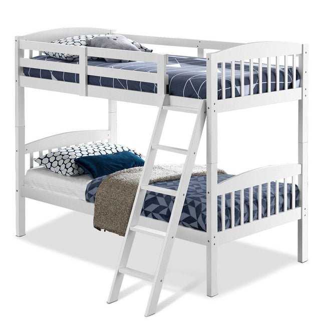 Costzon Twin Over Twin Bunk Beds, Convertible Into Two Individual Solid Rubberwood Beds (White) - costzon