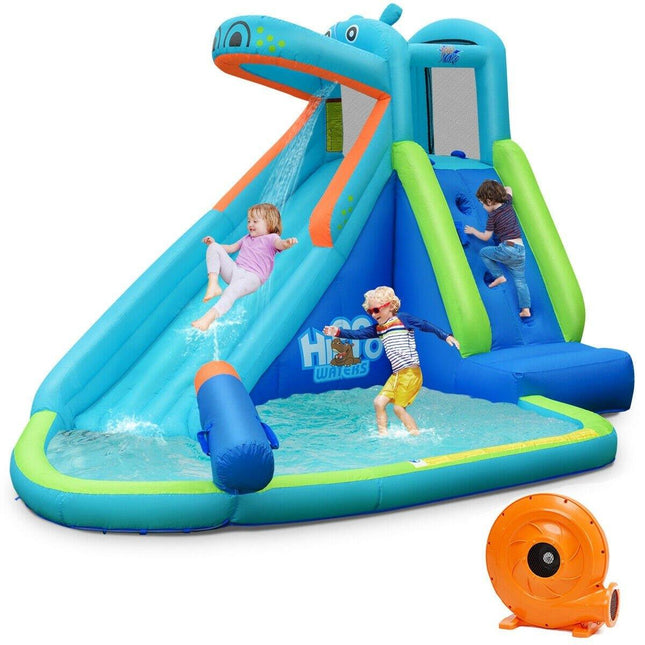 Inflatable Water Slide, Hippo Themed Bounce House - costzon