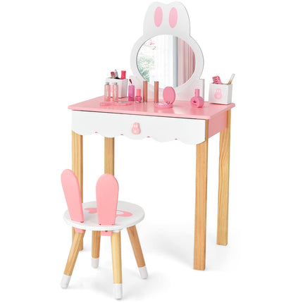 Costzon Kids Vanity Set with Mirror, 2 in 1 Princess Makeup Dressing Table w/ Detachable Top