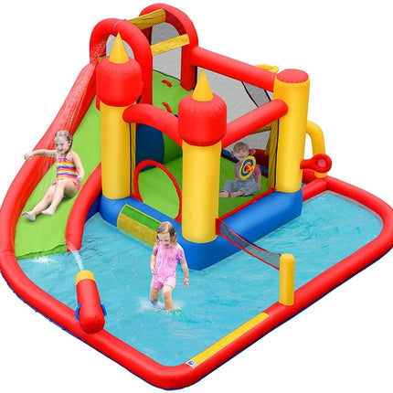 Inflatable Bounce House, Mighty 7 in 1 Water Slide Park - costzon