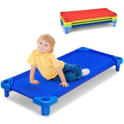 Kids Stackable Naptime Cot, Toddler Daycare Rest Mat w/Easy Lift Corner Detachable Oxford Cloth (Multicolor)