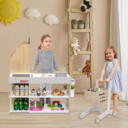 Costzon Pretend Grocery Store Playset, Supermarket Play Toy with Shopping Cart (Play Food Set are not Included) - costzon