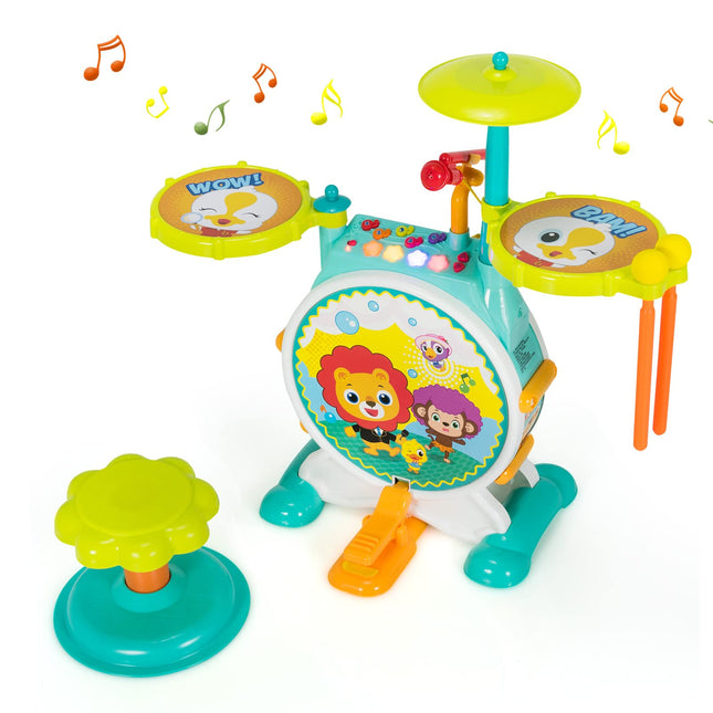 Costzon Kids Drum Set, Electric Musical Instruments Toy with Working Microphone