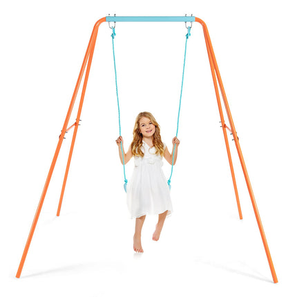 Costzon Swing Frame Stand with Swing Seat, A-Frame Swing Sets for Backyard All Weather w/Ground Stakes