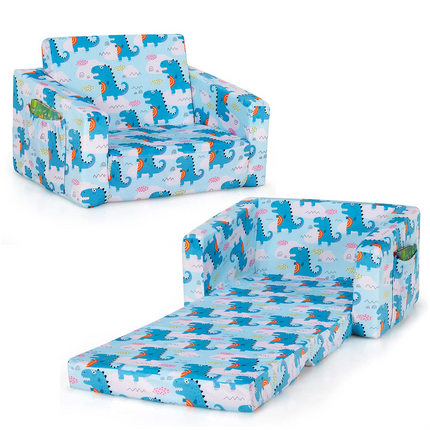 Costzon Kids Sofa, 2 in 1 Flip Open Couch w/Sturdy Sponge Construction, Velvet Fabric, Storage Pockets
