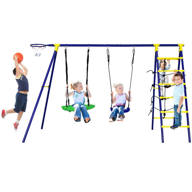 Costzon 550lbs Swing Sets for Backyard, 5 in 1 Heavy Duty Extra Large Metal Swing Frame, Outdoor Playset