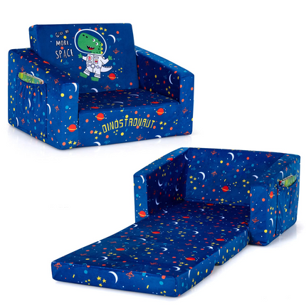 Costzon Kids Sofa, 2 in 1 Flip Open Couch w/Sturdy Sponge Construction, Velvet Fabric, Storage Pockets