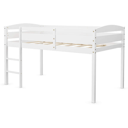 Costzon Loft Bed Twin, Classic Wood Low Loft Bed w/Guard Rail & Ladder, Kids Loft Bed for Boys