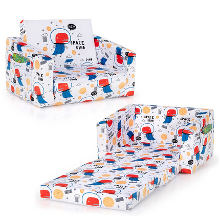 Costzon Kids Sofa, 2 in 1 Flip Open Couch w/Sturdy Sponge Construction, Velvet Fabric, Storage Pockets