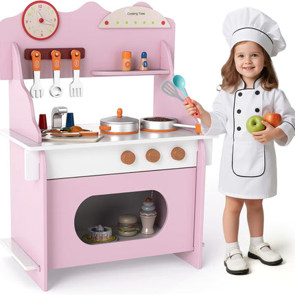 Costzon Kids Kitchen Playset | Toddler Wooden Pretend Play Toy w/Water Faucet