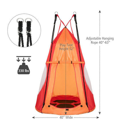 2 in 1 Kids Detachable Hanging Chair Swing Tent Set - costzon
