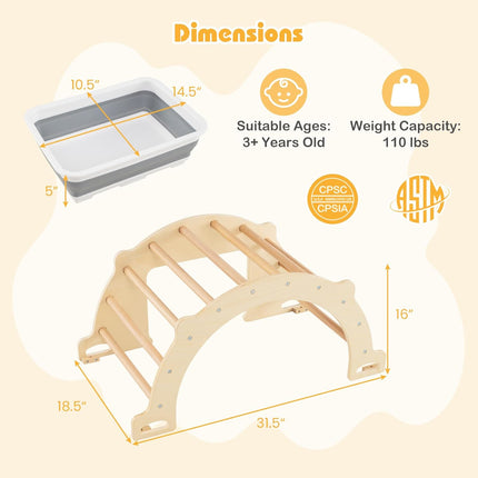 Costzon Wooden Arch Sensory Table 8 in 1 Montessori Climbing Gym with Collapsible Storage Bin