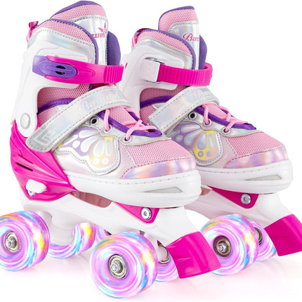 BABY JOY Roller Skates | 4 Sizes Adjustable Quad Skates for Girls Teens Adults