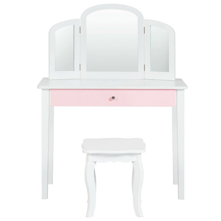 Costzon Kids Vanity Table, 2-in-1 Vanity Set with Detachable Top, Pretend Beauty Play Vanity Set for Girls - costzon