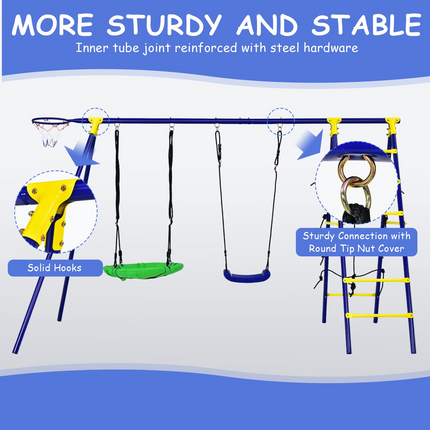 Costzon 550lbs Swing Sets for Backyard, 5 in 1 Heavy Duty Extra Large Metal Swing Frame, Outdoor Playset