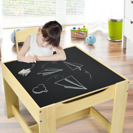 3 in 1 Kids Wood Table & 2 Chair Set, Children Activity Table Desk Sets - costzon