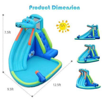Inflatable Water Slide, Hippo Themed Bounce Hous - costzon