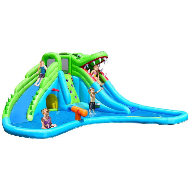 Costzon Inflatable Water Slide, Giant 7 in 1 Crocodile Water Park w/ Double Slides