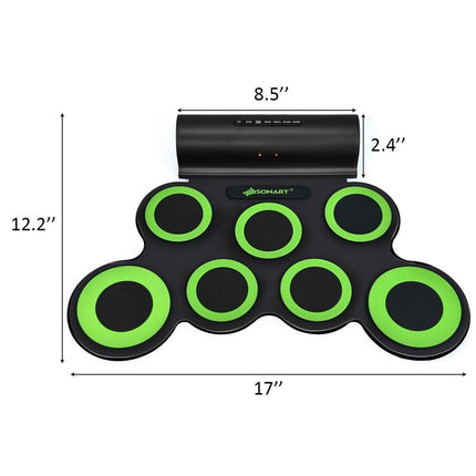 Costzon 7 Pads Electronic Drum Set, Portable Roll up MIDI Drum Practice Pad w/ Headphone (Green + Black) - costzon