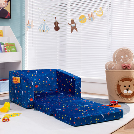 Costzon Kids Sofa, 2 in 1 Flip Open Couch w/Sturdy Sponge Construction, Velvet Fabric, Storage Pockets