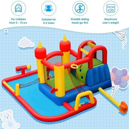 Inflatable Bounce House, Mighty 7 in 1 Water Slide Park - costzon