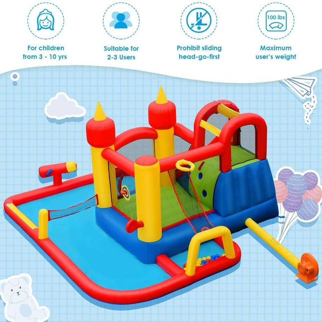 Inflatable Bounce House, Mighty 7 in 1 Water Slide Park - costzon