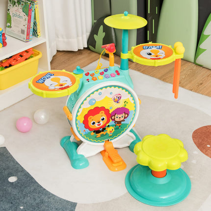 Costzon Kids Drum Set, Electric Musical Instruments Toy with Working Microphone