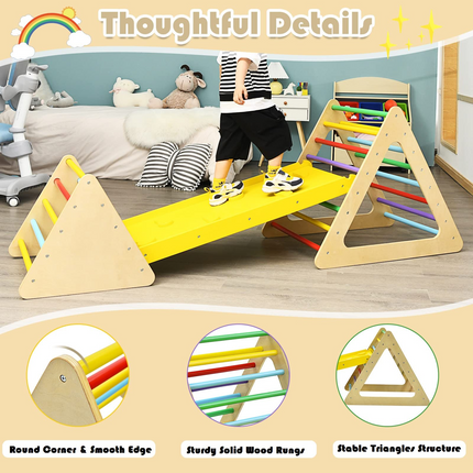 Costzon Climbing Toys for Toddlers, 3 in 1 WoodenTriangle Climber with Ramp, Multi-Combination Play Methods