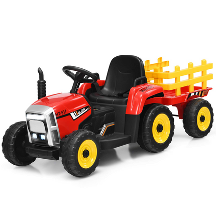 Costzon Ride on Tractor w/Detachable Trailer, 12V Kids' Electric Vehicles, Remote Control Tractor Toy for Kids