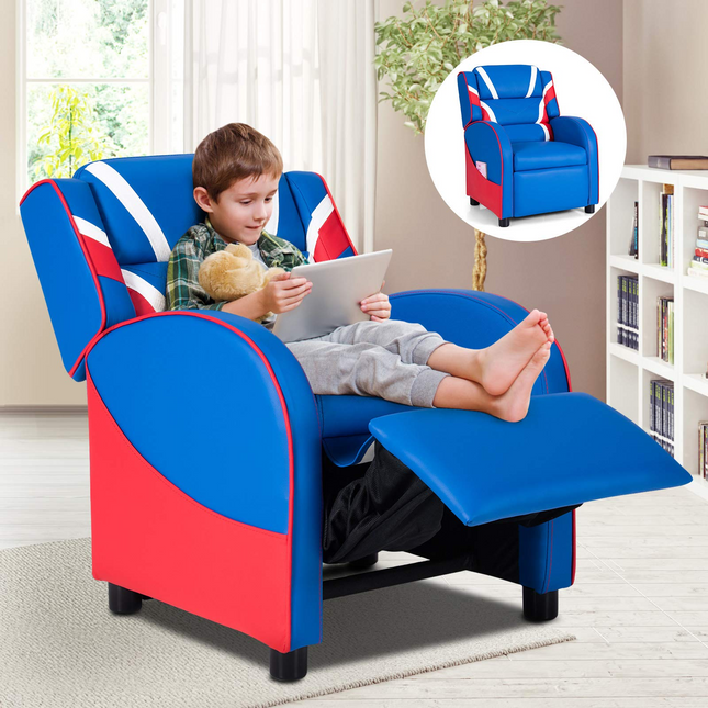 Costzon Kids Recliner, Gaming Recliner Chair, Ergonomic Leather Lounge Chair, Adjustable Recliner Sofa for Boys Girls