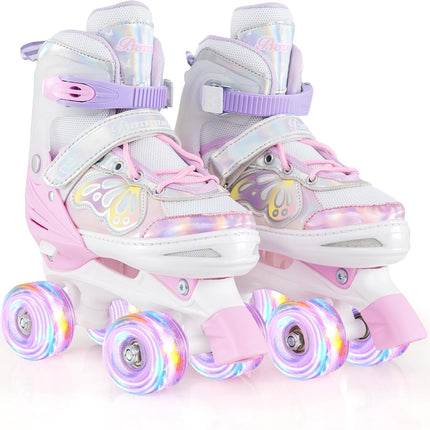 BABY JOY Roller Skates | 4 Sizes Adjustable Quad Skates for Girls Teens Adults