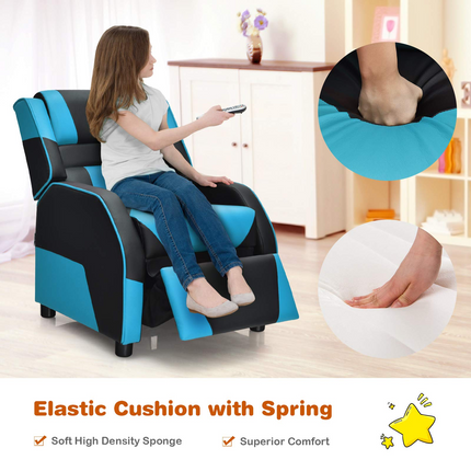 Costzon Kids Recliner, Gaming Recliner Chair, Ergonomic Leather Lounge Chair, Adjustable Racing Style Sofa for Children