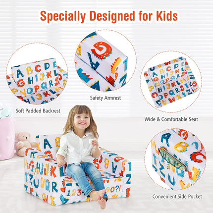 Costzon Kids Sofa, 2 in 1 Flip Open Couch w/Sturdy Sponge Construction, Velvet Fabric, Storage Pockets