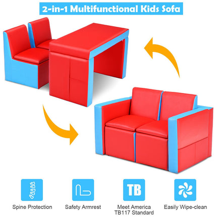 Costzon Kids Sofa, 2 in 1 Double Sofa Convert to Table and Two Chairs (Red) - costzon