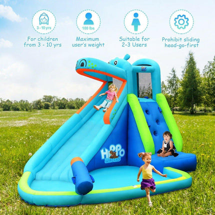 Inflatable Water Slide, Hippo Themed Bounce House - costzon