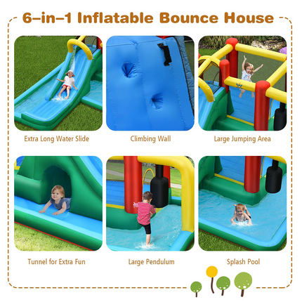 BOUNTECH 6-in-1 Kids Water Bounce House Jumping Castle for Wet Dry Combo with Long Slide