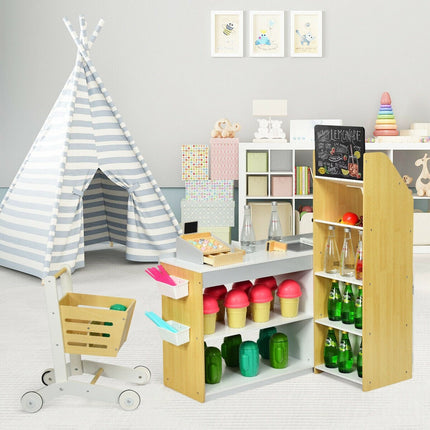Costzon Pretend Grocery Store Playset, Supermarket Play Toy with Shopping Cart (Play Food Set are not Included) - costzon
