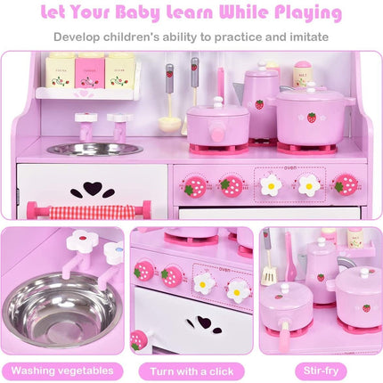 Costzon Kids Kitchen Playset,Toddler Gift Toy (24.4" Height, Pink) - costzon