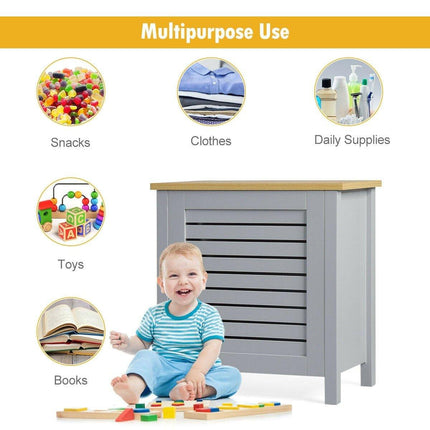 Costzon Wooden Toy Box Chest with Lid, Large Storage Cabinet with Louver Design for Storage (Grey) - costzon