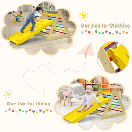 Costzon Climbing Toys for Toddlers, 3 in 1 WoodenTriangle Climber with Ramp, Multi-Combination Play Methods