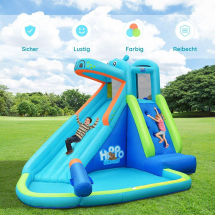 Inflatable Water Slide, Hippo Themed Bounce Hous - costzon