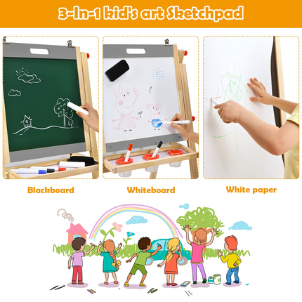 Costzon Art Easel for Kids, 3-in-1 Wooden Folding Toddler Easel Magnetic w/Paper Roll & Storage Tray (Nature)