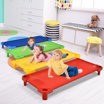 Kids Stackable Naptime Cot, Toddler Daycare Rest Mat w/Easy Lift Corner Detachable Oxford Cloth (Multicolor)